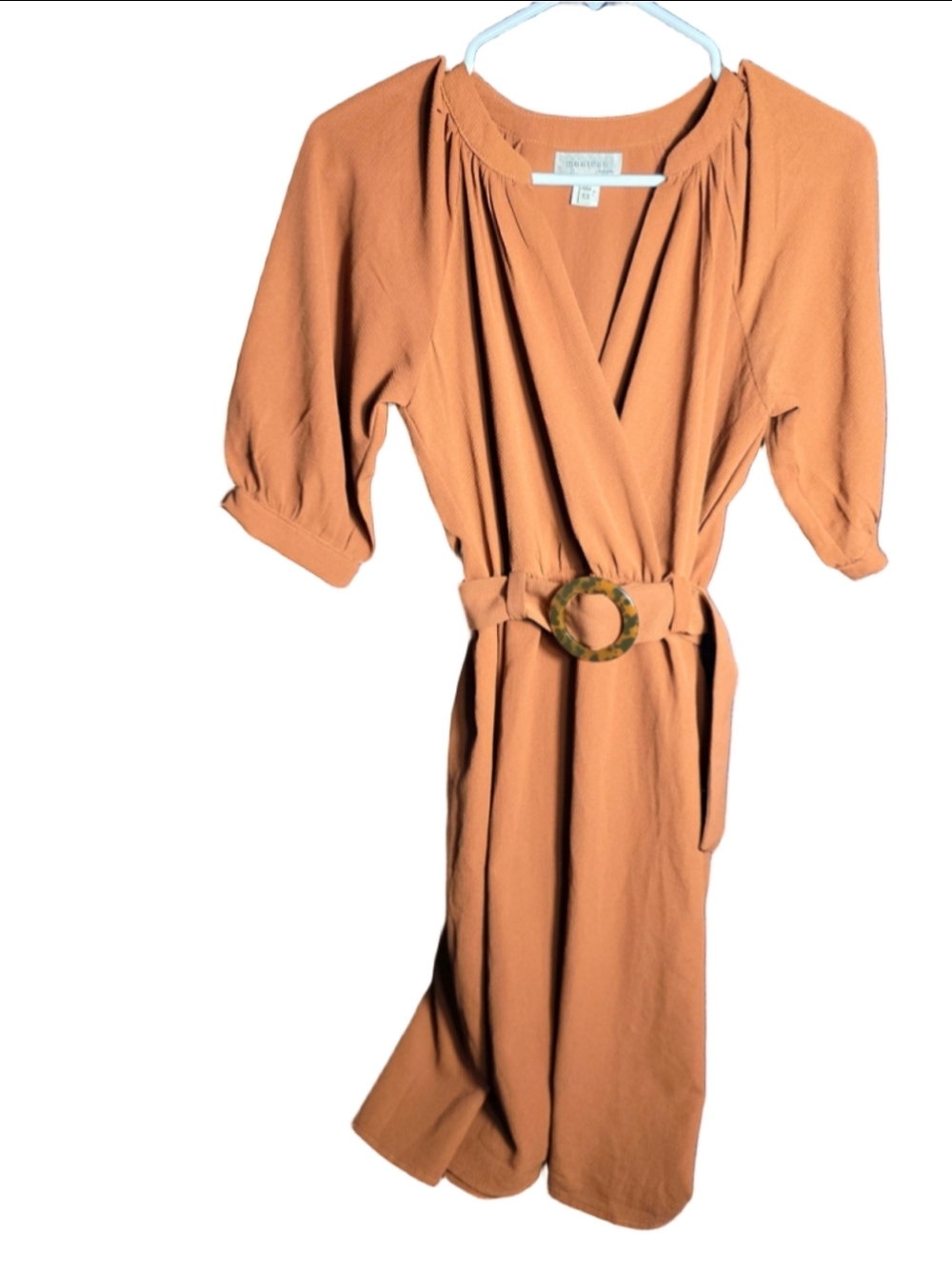 Women's Monteau Midi Dress Size XS Brown Belted Wrap Style fall classic autumn